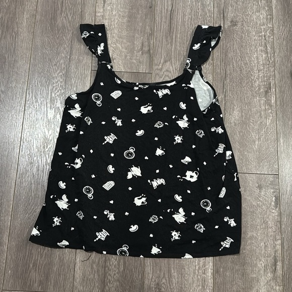 Disney Alice In Wonderland Black & White Icons Ruffle Flowy Tank Top L Hot Topic - Picture 4 of 5